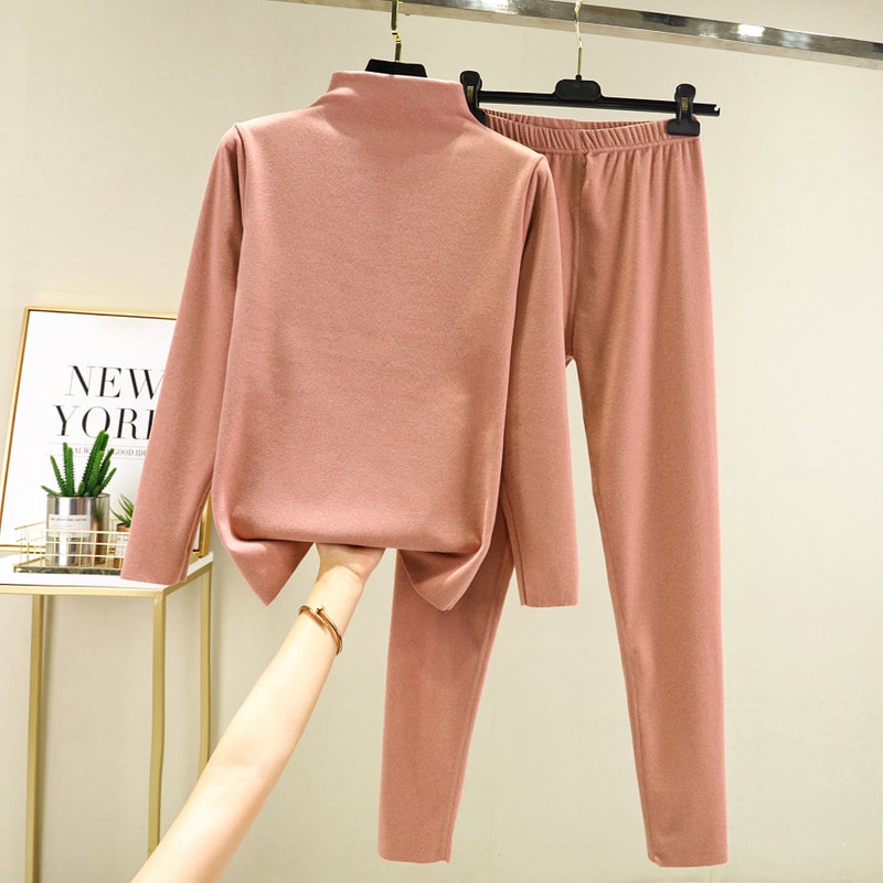 High collar winter thermal underwear womens seamless bottoming shirt autumn clothes long pants slim fit de Velvet thermal underwear suit Lotus root starch 