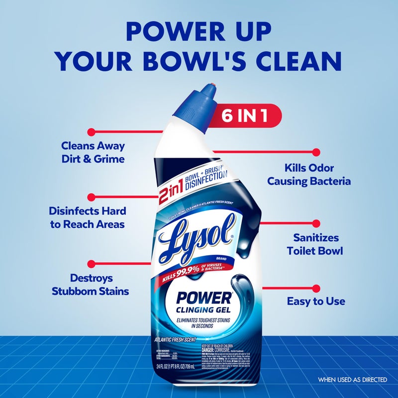 Lysol Toilet Bowl Cleaner, Max Strength Bathroom Cleaning Supplies, Toilet Bowl Cleaner Clinging Gel, Home Essential, Instant Stain Removal, Disinfecting and Deodorizing, Bleach Free, 24 oz (2 ct) - Image 2