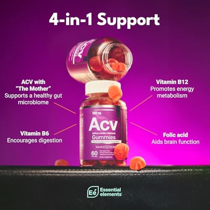 Essential Elements Apple Cider Vinegar Gummies from The Mother - 60 Count (3 Pack) - Image 2