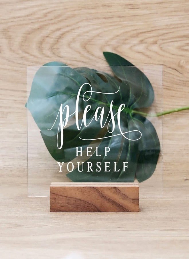 JINMURY Acrylic Please Help Yourself Sign with Wood Stand- 5”x 7" Clear Acrylic Wedding Table Sign with Holder for Wedding Reception & Event Party - Image 1