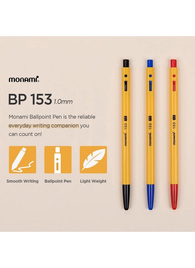 Monami - Bp 153 Retractable Ballpoint Pen, Medium Point (1.0Mm), Black, 12-Count - Image 1