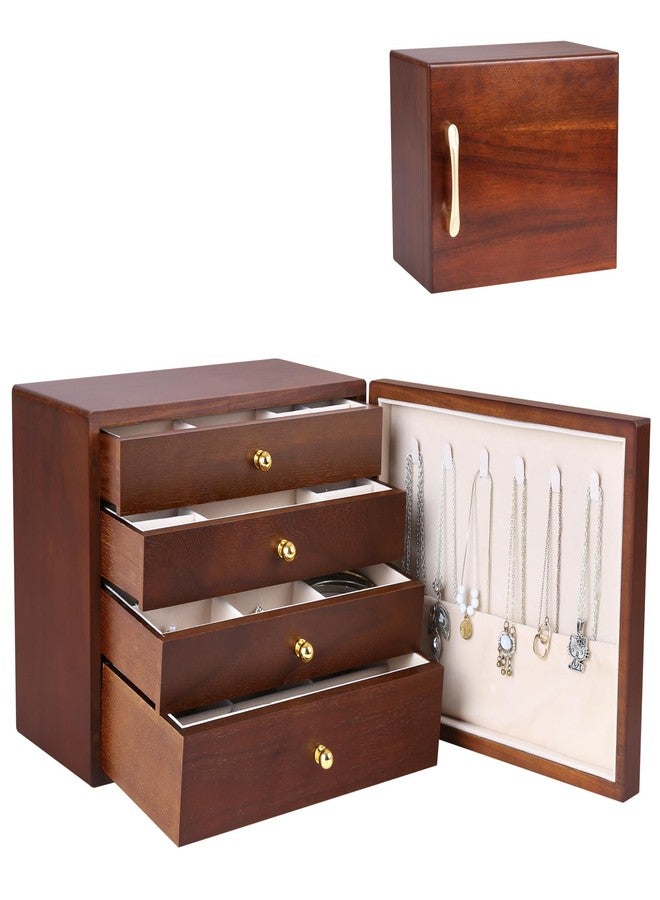 Kendal Wooden Jewelry Box for Women, Wooden Jewelry Organizer, 4-Layer Jewelry Organizer Box with Side Door, Single Door Jewelry Holder Organizer for Earrings, Necklaces, Rings - Image 1