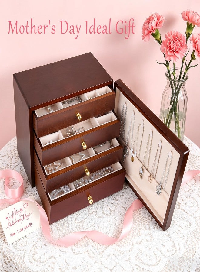 Kendal Wooden Jewelry Box for Women, Wooden Jewelry Organizer, 4-Layer Jewelry Organizer Box with Side Door, Single Door Jewelry Holder Organizer for Earrings, Necklaces, Rings - Image 2