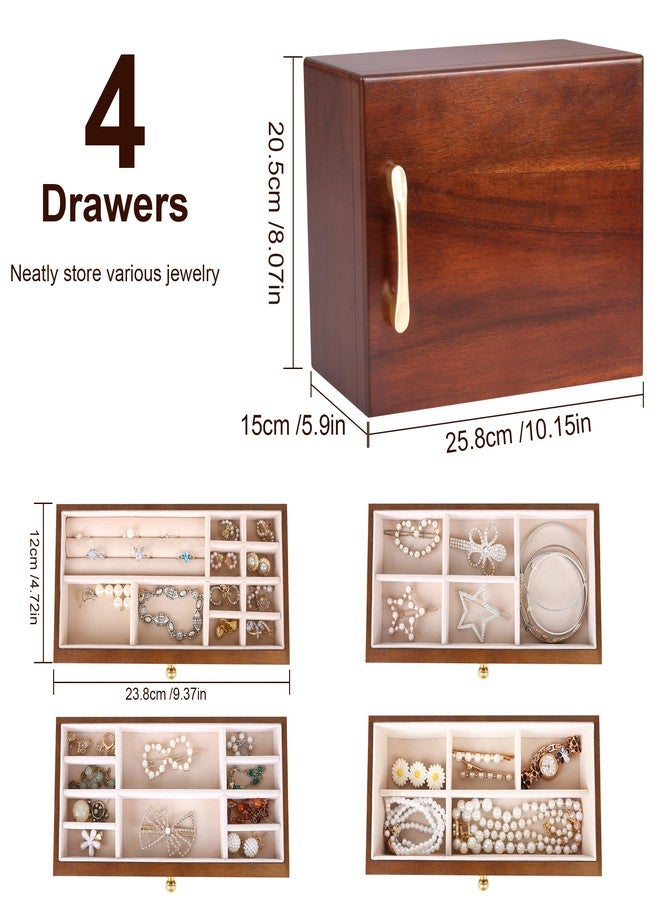 Kendal Wooden Jewelry Box for Women, Wooden Jewelry Organizer, 4-Layer Jewelry Organizer Box with Side Door, Single Door Jewelry Holder Organizer for Earrings, Necklaces, Rings - Image 5