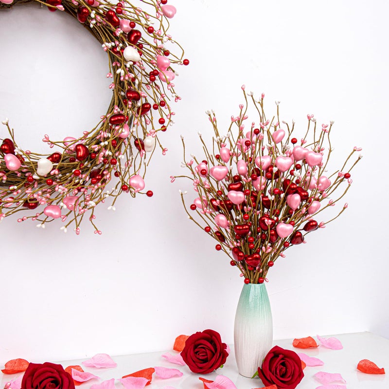 LLZLL Valentines Day Gifts 24 Pack Valentine's Day Decorations Pearlescent Valentines Picks with Red and Pink Heart Shaped Berry for for Anniversary Wedding Candlelight Dinner - Image 4