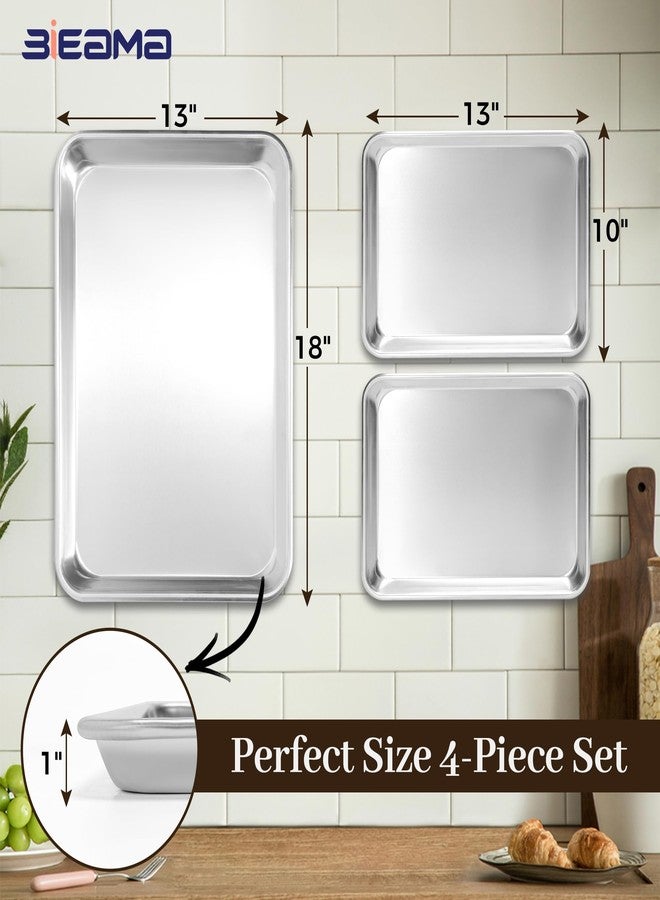 BIEAMA Aluminum Baking Sheet Set of 4, 2 Half Sheet Pans & 2 Quarter Size, Commercial Heavy Duty Cookie Sheets for Oven - Image 2