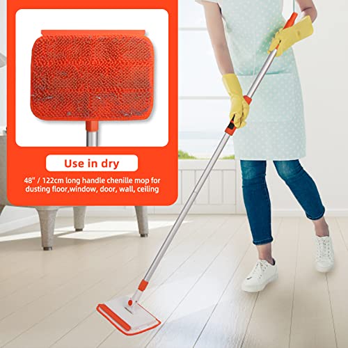 Qaestfy Wall & Baseboard Cleaner Mop Tool with 49'' Long Handle for Cleaning Window Floor Skirting Board Ceiling Bathtub Tub Tile Scrubber Brush Duster with 4 Reusable Pads - Image 4