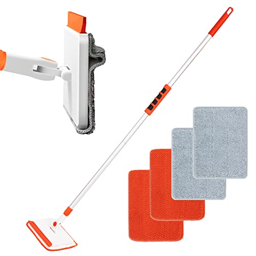 Qaestfy Wall & Baseboard Cleaner Mop Tool with 49'' Long Handle for Cleaning Window Floor Skirting Board Ceiling Bathtub Tub Tile Scrubber Brush Duster with 4 Reusable Pads - Image 1