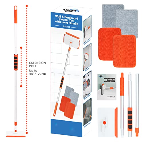 Qaestfy Wall & Baseboard Cleaner Mop Tool with 49'' Long Handle for Cleaning Window Floor Skirting Board Ceiling Bathtub Tub Tile Scrubber Brush Duster with 4 Reusable Pads - Image 5