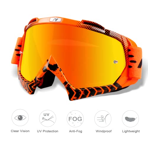 NENKI Dirt Bike Goggles for Men Women Motocross Goggles Motorcycle Goggles MX ATV Goggles Off Road Goggles with Anti Fog Lens UV Protection for Adult, Orange Tinted Lens - Image 2
