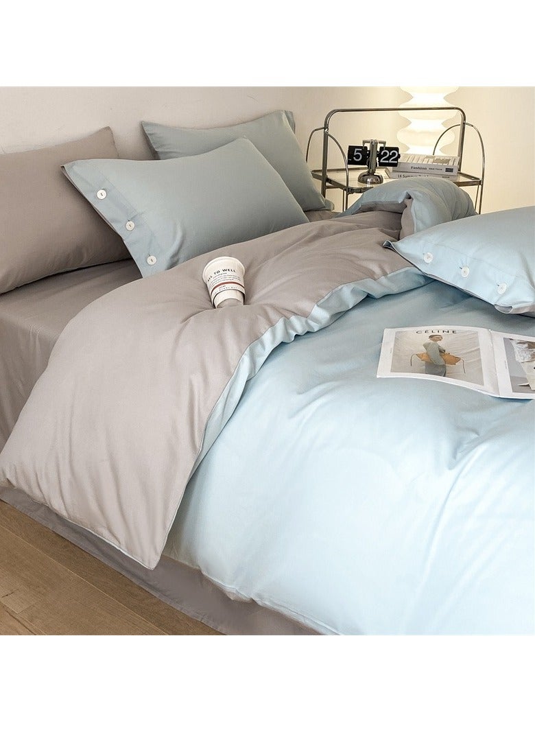 AROAQ Bed Cover Set, Soft Luxurious Pure Bedsheet Set, Long-staple Cotton Simple Solid Color Bed Sheet Quilt Cover Bedding Twill Cotton Set, ( Campanula, 1.5m fitted sheet set of four) - Image 1