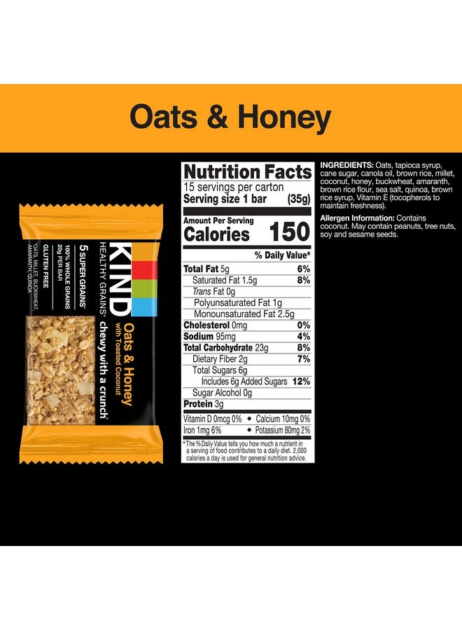 KIND KIND Healthy Grains Bars, Oats & Honey, Gluten Free, 15 Count  - Image 2
