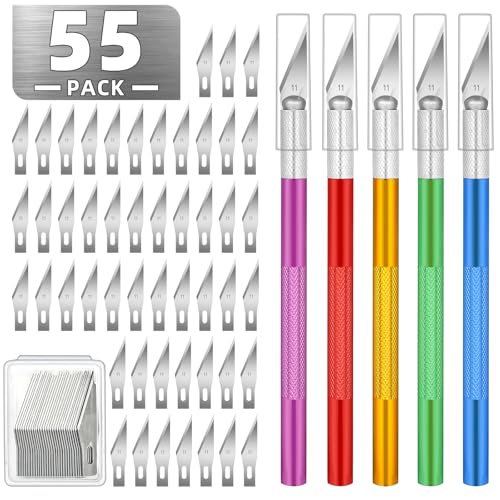 Egypamid 55 Pack Exacto Knife, Hobby Knife Set with 5 Craft Knives and 50 Precision Knife Blades(#11) for Art,Scrapbooking,Carving, DIY, Cutting, Stenciling by EGYPAMID - Image 1