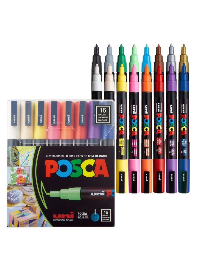 POSCA 16 Posca Paint Markers, 3M Fine Posca Markers with Reversible Tips, Posca Marker Set of Acrylic Paint Pens | Posca Pens for Art Supplies, Fabric Paint, Fabric Markers, Paint Pen, Art Markers - Image 1