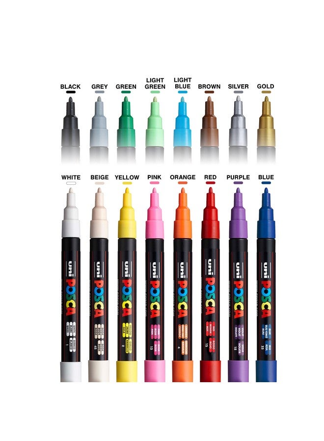 POSCA 16 Posca Paint Markers, 3M Fine Posca Markers with Reversible Tips, Posca Marker Set of Acrylic Paint Pens | Posca Pens for Art Supplies, Fabric Paint, Fabric Markers, Paint Pen, Art Markers - Image 2