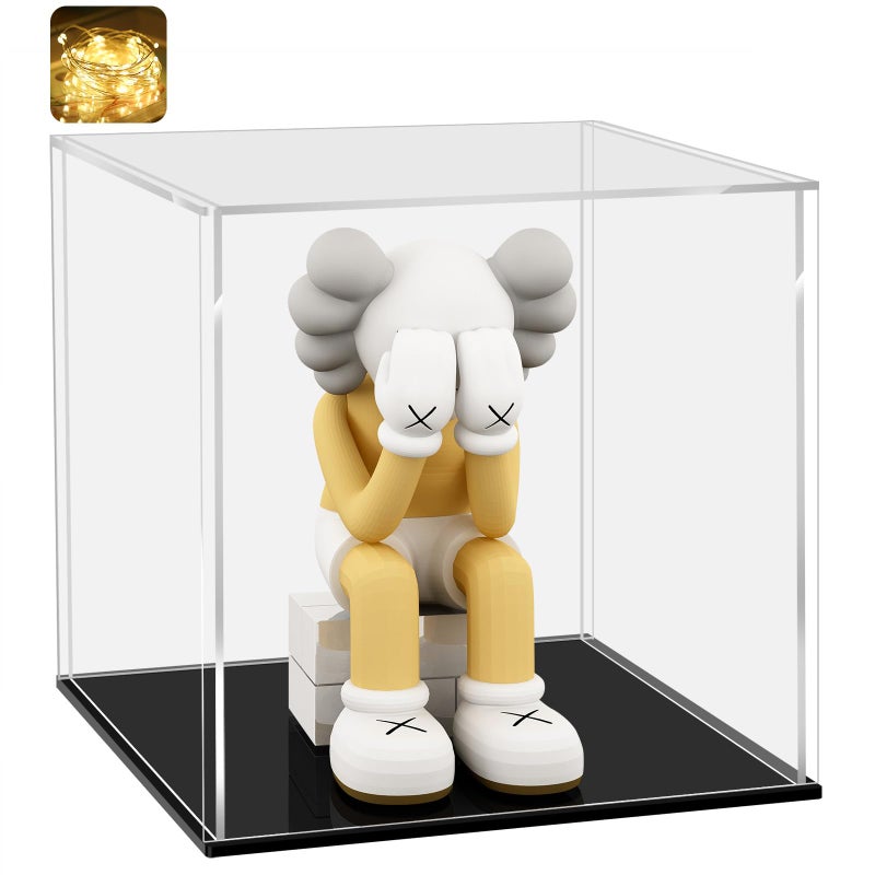 LANSCOERY Acrylic Display Case, Assemble Showcase Display Box for Collectibles, with Dustproof & Seamless Display Design, 9x9x9inch Black Base inch - Image 1
