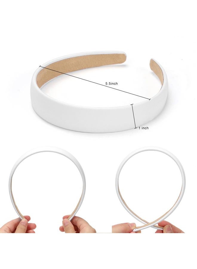 WantGor 1 Inch PU Leather Headband, Wide Padded Hairband Fashion Hair Bands Cute Womens Headbands Holiday DIY Hair Accessories (White) - Image 3