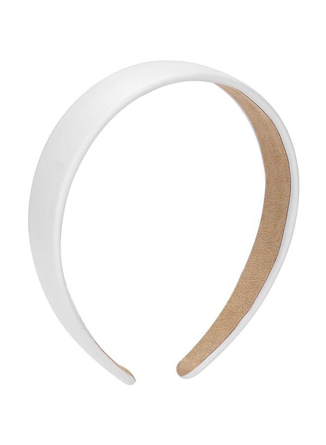 WantGor 1 Inch PU Leather Headband, Wide Padded Hairband Fashion Hair Bands Cute Womens Headbands Holiday DIY Hair Accessories (White) - Image 2