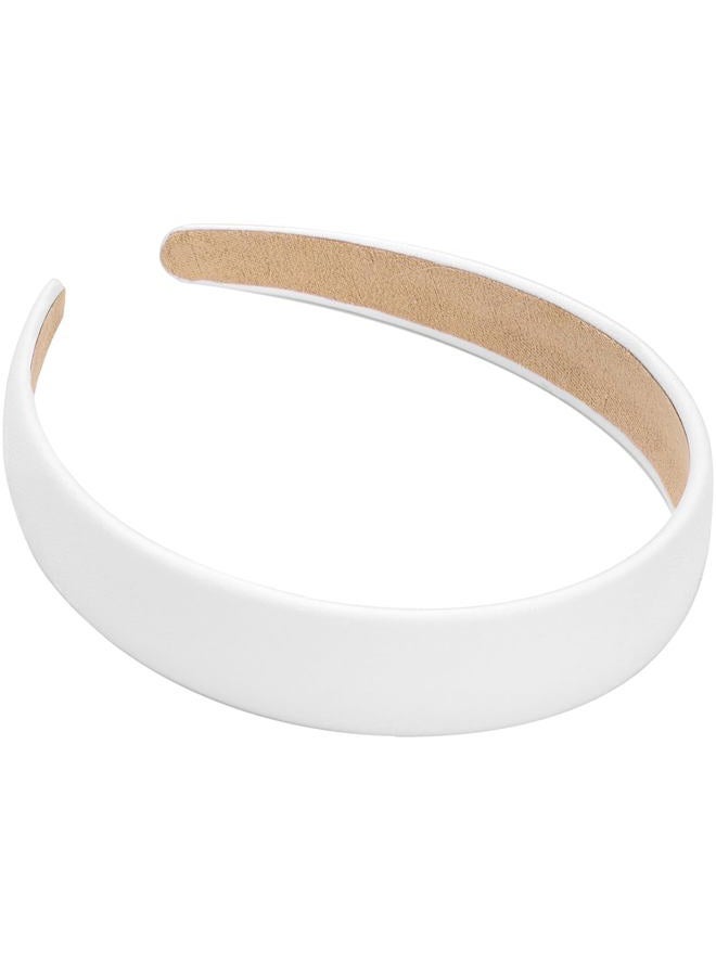 WantGor 1 Inch PU Leather Headband, Wide Padded Hairband Fashion Hair Bands Cute Womens Headbands Holiday DIY Hair Accessories (White) - Image 1