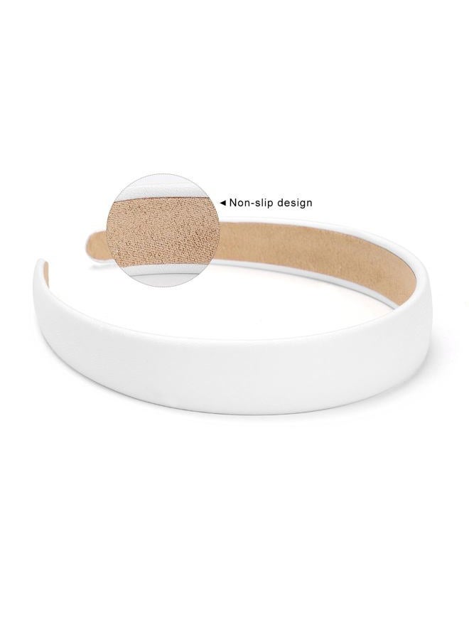 WantGor 1 Inch PU Leather Headband, Wide Padded Hairband Fashion Hair Bands Cute Womens Headbands Holiday DIY Hair Accessories (White) - Image 4