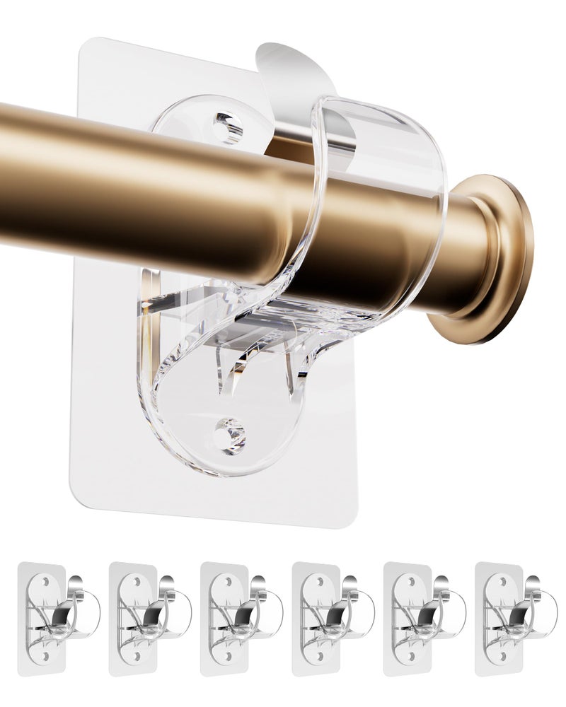 أندغو 6 عبوات حوامل قضبان الستائر بدون ثقب لاصقة حوامل قضبان الستائر بدون حفر بدون مسامير قوية لاصقة لحبال الستائر في غرفة النوم والحمام وغرفة المعيشة شفافة