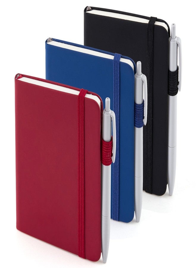 feela Pocket Notebook Notepad, Mini Cute Small Hardcover College Ruled Journals Office School Supplies, with 3 Black Pens, 3.5”x 5.5”, 3 Pack, A6, Vintage Colors, Red, Blue, Black - Image 1
