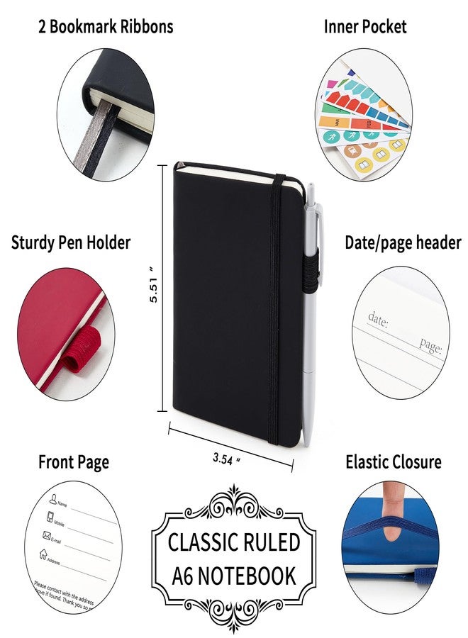 feela Pocket Notebook Notepad, Mini Cute Small Hardcover College Ruled Journals Office School Supplies, with 3 Black Pens, 3.5”x 5.5”, 3 Pack, A6, Vintage Colors, Red, Blue, Black - Image 2