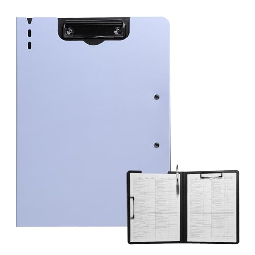 FRETONBA Clipboard Folder, A4 Foldable Clipboard with Horizontal and Vertical Double Metal Clips, 360 Degree Foldable Binder Clipboards with Pen Holder, File Cover Work Folder Clipboards, Purple - Image 1