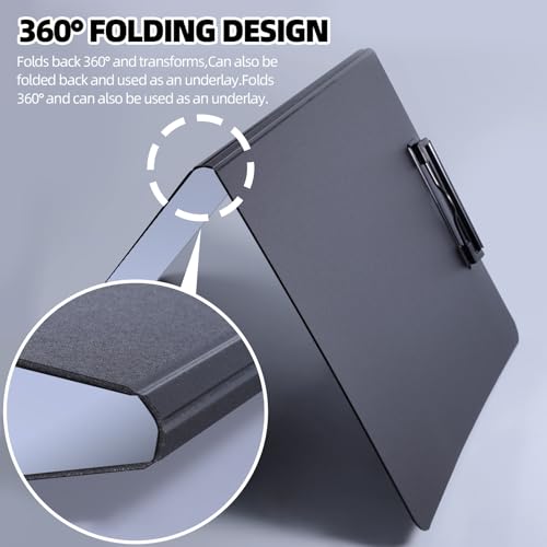 FRETONBA Clipboard Folder, A4 Foldable Clipboard with Horizontal and Vertical Double Metal Clips, 360 Degree Foldable Binder Clipboards with Pen Holder, File Cover Work Folder Clipboards, Purple - Image 5