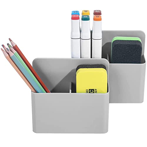 TurtleGrip Magnetic Holder (Grey, Pack of 2) Holder for Whiteboard, Magnet Pencil Cup Storage Organizer for School, Metal Cabinets Office, Home, Fridge, and Lockers. - Image 1