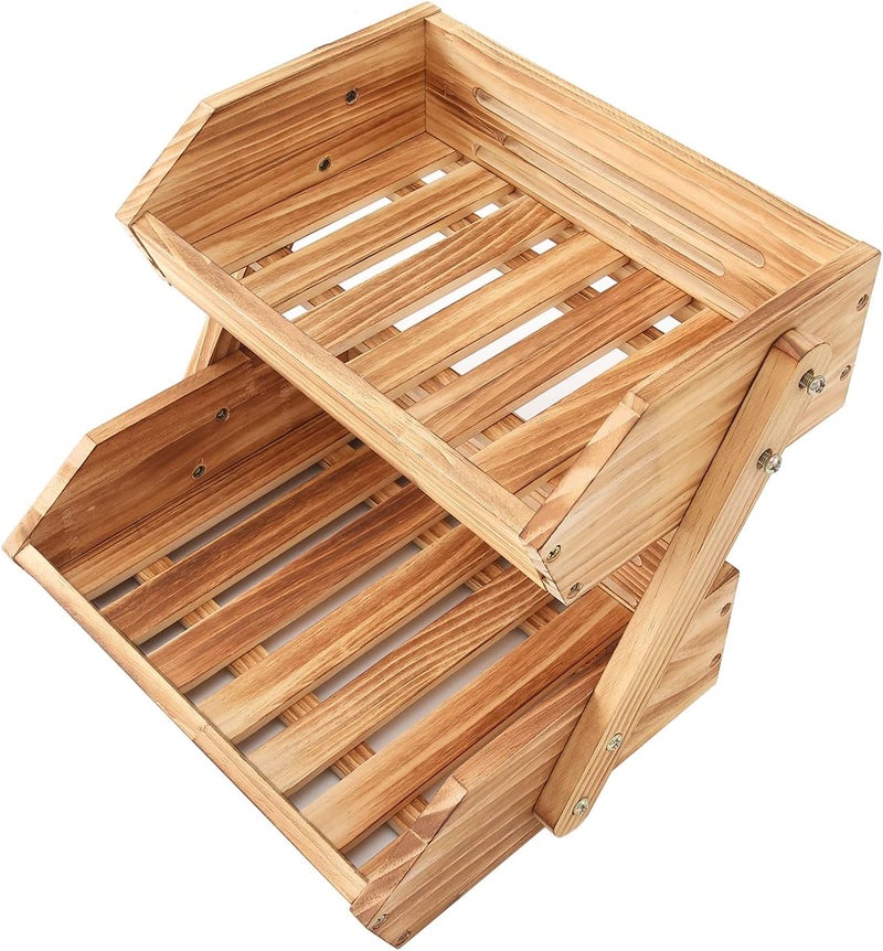 Merysen 2 Tier Wooden Fruit Basket For Kitchen Bread Vegetable Fruit Basket Bowl Stand Farmhouse Fruit Bowl for Countertop Large - Image 4