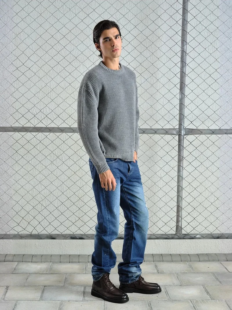 جيستو GIESTO Thick Ribbed Knitwear Crew Neck Sweater