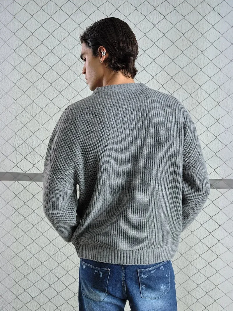Giesto Grey GIESTO Thick Ribbed Knitwear Crew Neck Sweater for Men | Best Price UAE