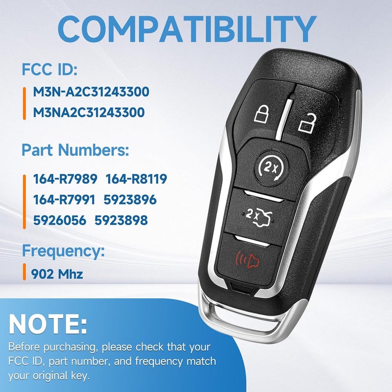 LYFUCESS Key Fob Replacement Fit for Ford Edge Mustang 2015-2017,Explorer 2016-2017,Fusion 2013-2016,Lincoln MKZ 2013-2016,MKC 2014-2016,MKX-2016-2019,Smart Car Keyless Entry Remote Frequency:902Mhz 164-R7989 - Image 3