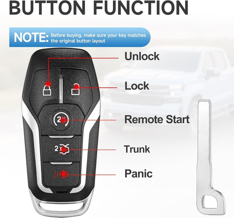 LYFUCESS Key Fob Replacement Fit for Ford Edge Mustang 2015-2017,Explorer 2016-2017,Fusion 2013-2016,Lincoln MKZ 2013-2016,MKC 2014-2016,MKX-2016-2019,Smart Car Keyless Entry Remote Frequency:902Mhz 164-R7989 - Image 5