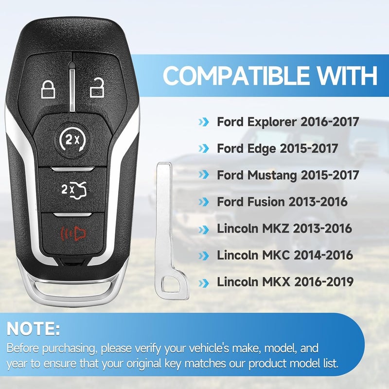 LYFUCESS Key Fob Replacement Fit for Ford Edge Mustang 2015-2017,Explorer 2016-2017,Fusion 2013-2016,Lincoln MKZ 2013-2016,MKC 2014-2016,MKX-2016-2019,Smart Car Keyless Entry Remote Frequency:902Mhz 164-R7989 - Image 2