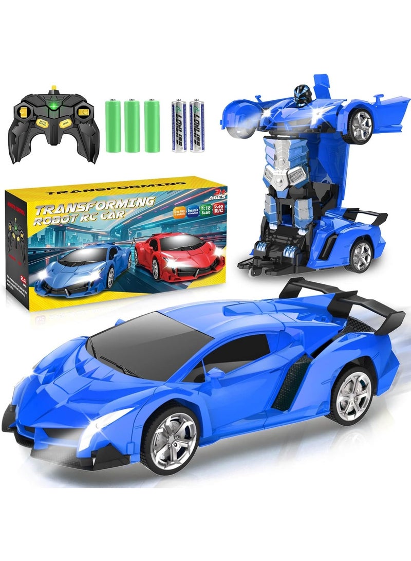 JAJEEK Remote Control Transforming Car Toy for Kids – 360° Rotating RC Robot Car with One-Button Transformation, Perfect Gift for Boys Ages 3-12, Blue - Image 1