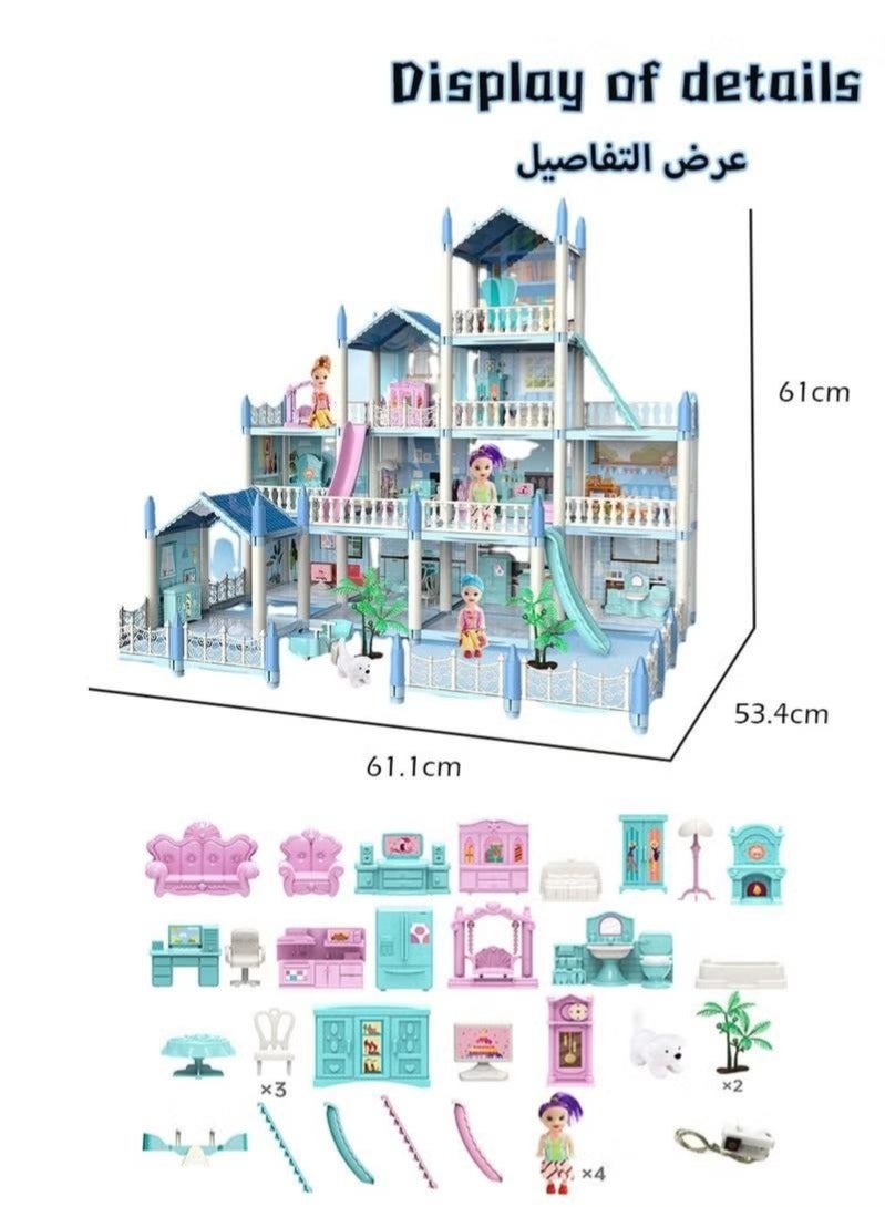 والالا ألعاب بيت الدمى، بيت الدمية على شكل قلعة كبير الحجم مع ديكورات وإكسسوارات وأثاث، ألعاب مكعبات بناء ذاتية الصنع، هدايا للأطفال - Image 3