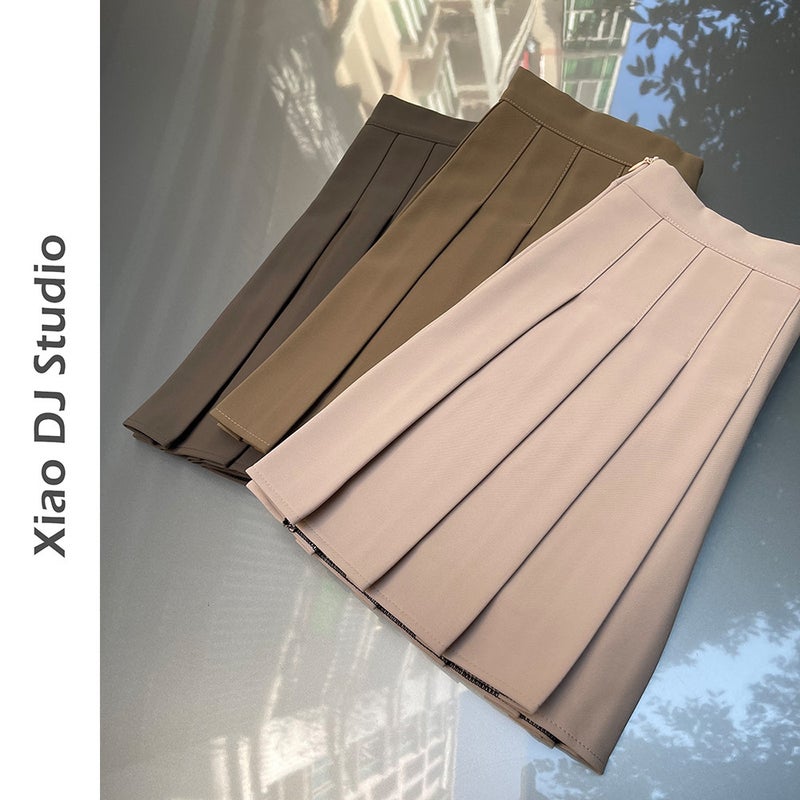 Grey Pleated Skirt Women'S 2024 A- Line Skirt Belly Covering Slimming Half-Length Skirt Solid Color Retro College Style Skirt - Image 3