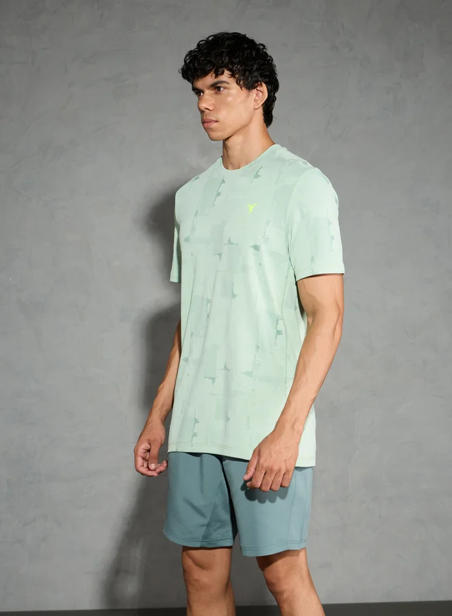 تكنوسبورت Technosport Men Jacquard Slim Fit Crew Neck T-Shirt