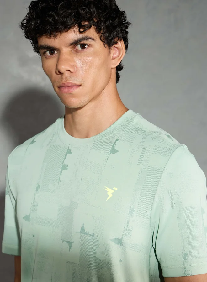 Technosport Technosport Men Jacquard Slim Fit Crew Neck T-Shirt