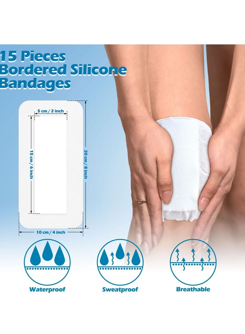 SYOSI 15 Pieces Gauze Island Dressing with Border Wound Bandage Sterile Adhesive Gauze Pad Patch Waterproof Breathable Border Individual Pouch Tape (10 X 20 cm) - Image 2