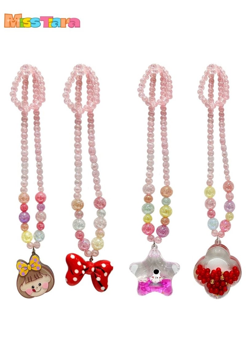 MissTiara 4 Pieces Trendy Acrylic Quicksand Bottle Necklaces For Girls Kids Party Jewelry Set  - Image 1