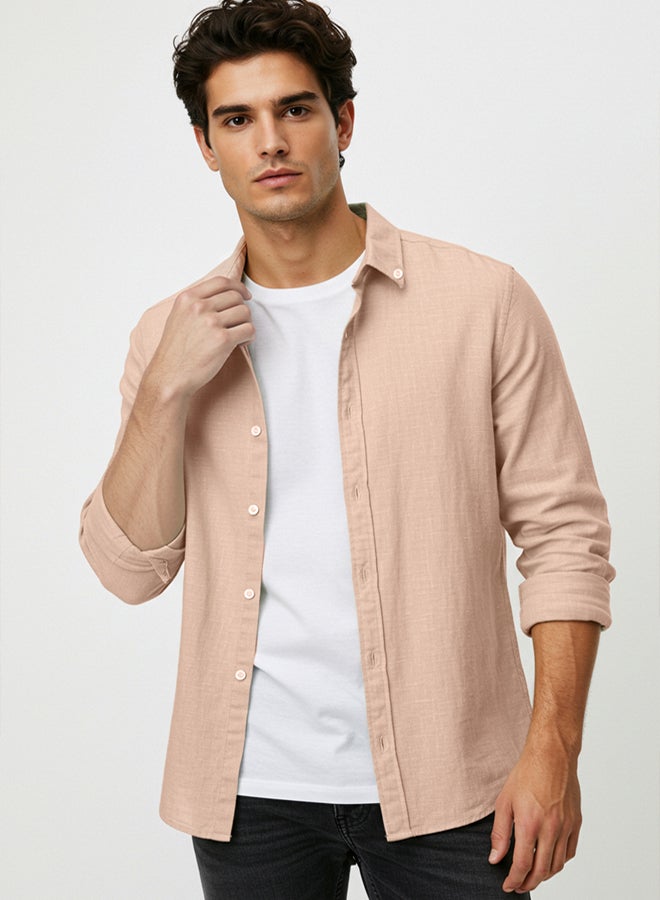 trendyol Light Rose Dried Fit Shirt Collar Long Sleeve Regular Woven Shirt - Image 1