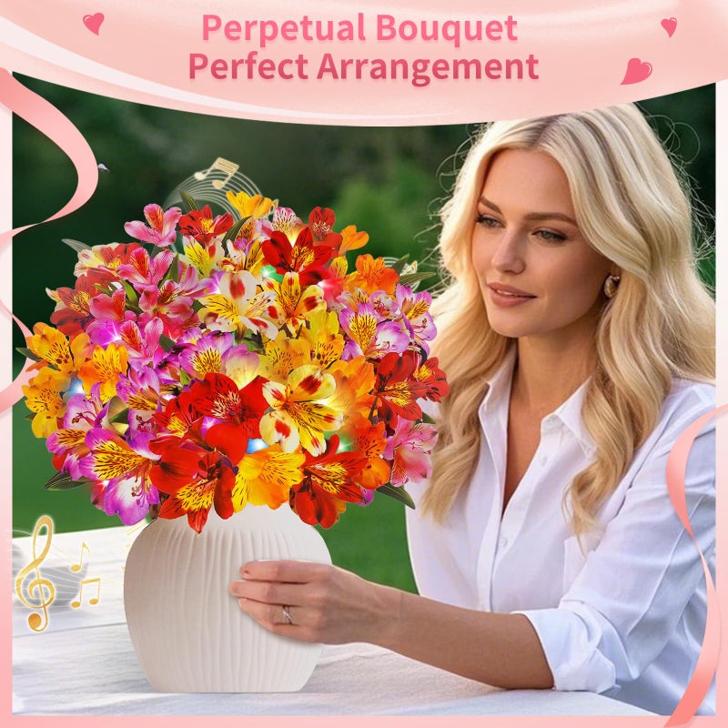 XTF2015 3D Pop Up Mothers Day Cards, Mother's Day Card, Paper Bouquet Birthday Greeting Card with Music & Colorful Lights, 12 Inch Life Sized Forever Flower Bouquet Mother's Day Cards for Women Mom Grandma - Image 4