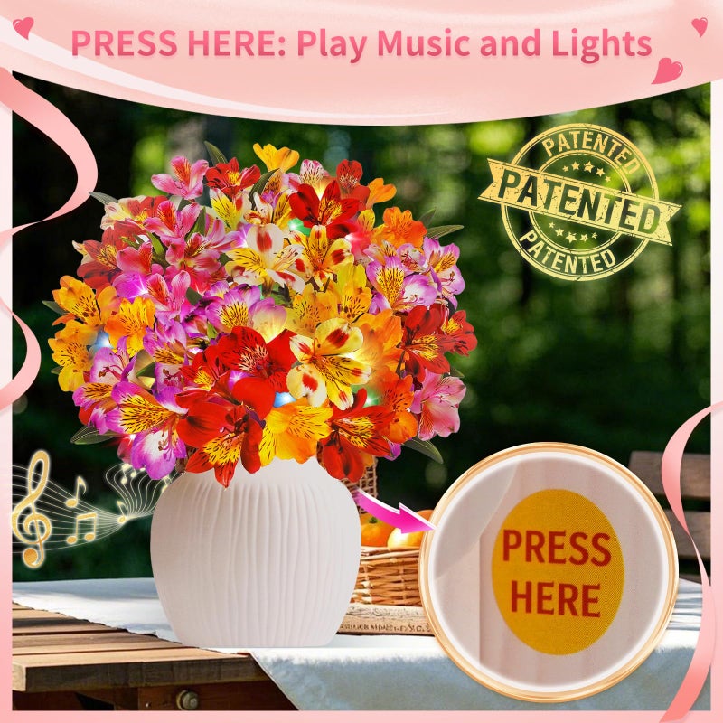 XTF2015 3D Pop Up Mothers Day Cards, Mother's Day Card, Paper Bouquet Birthday Greeting Card with Music & Colorful Lights, 12 Inch Life Sized Forever Flower Bouquet Mother's Day Cards for Women Mom Grandma - Image 2