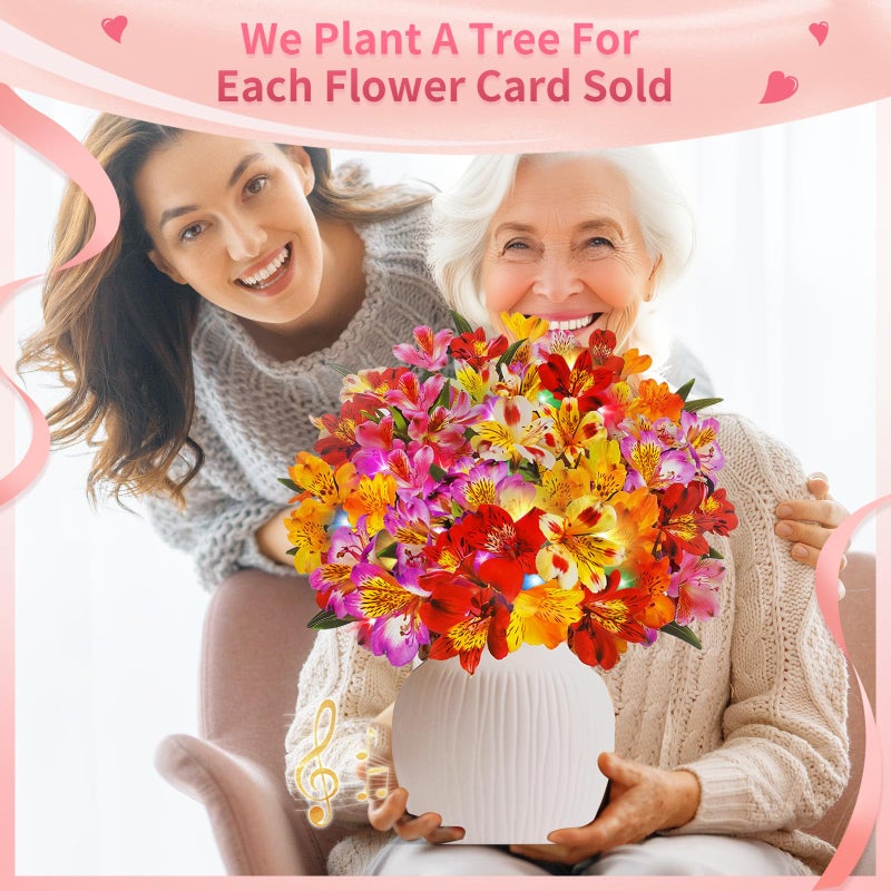 XTF2015 3D Pop Up Mothers Day Cards, Mother's Day Card, Paper Bouquet Birthday Greeting Card with Music & Colorful Lights, 12 Inch Life Sized Forever Flower Bouquet Mother's Day Cards for Women Mom Grandma - Image 5