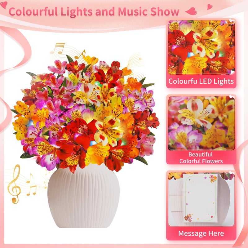 XTF2015 3D Pop Up Mothers Day Cards, Mother's Day Card, Paper Bouquet Birthday Greeting Card with Music & Colorful Lights, 12 Inch Life Sized Forever Flower Bouquet Mother's Day Cards for Women Mom Grandma - Image 3