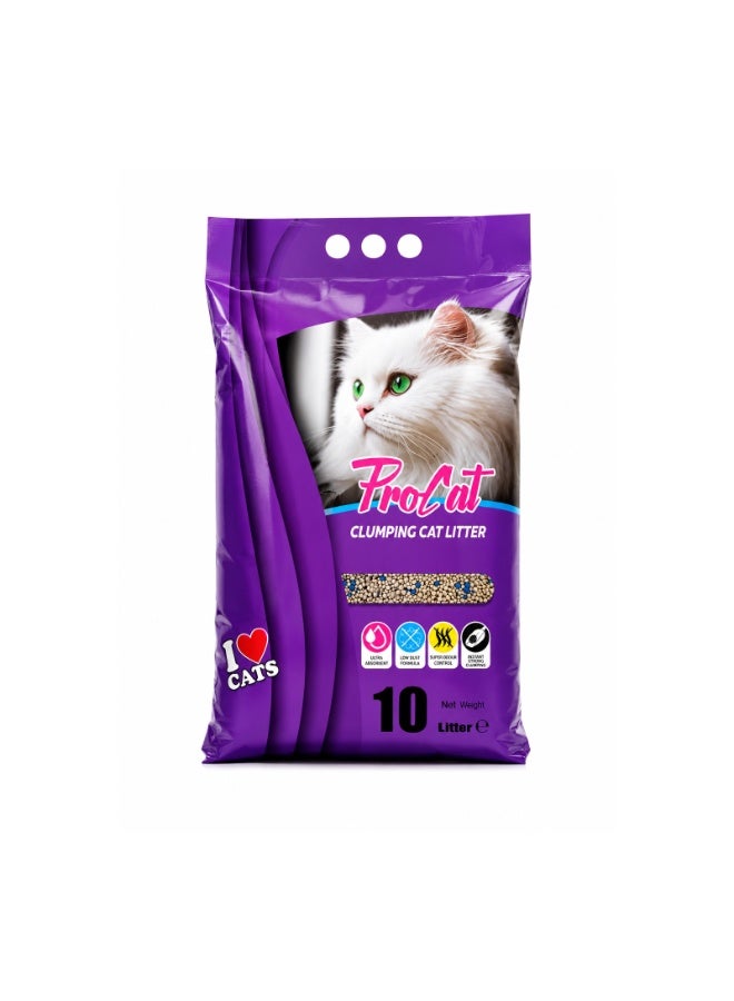 ProCat Premium Lavender Scented Clumping Cat Litter, 10 Liter Bag - Ultra Absorbent Natural Bentonite, 99% Dust-Free, Instant Strong Clumping & Advanced Odor Block