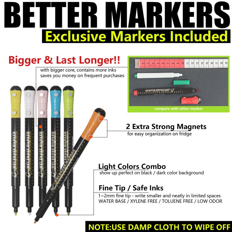 MAG-FANCY Magnetic Calendar for Refrigerator Dry Erase Calendar Black Monthly Chalkboard Planning Board 6 Fine Tip Wet Erase Markers & Mounts for Wall Hanging - Image 3